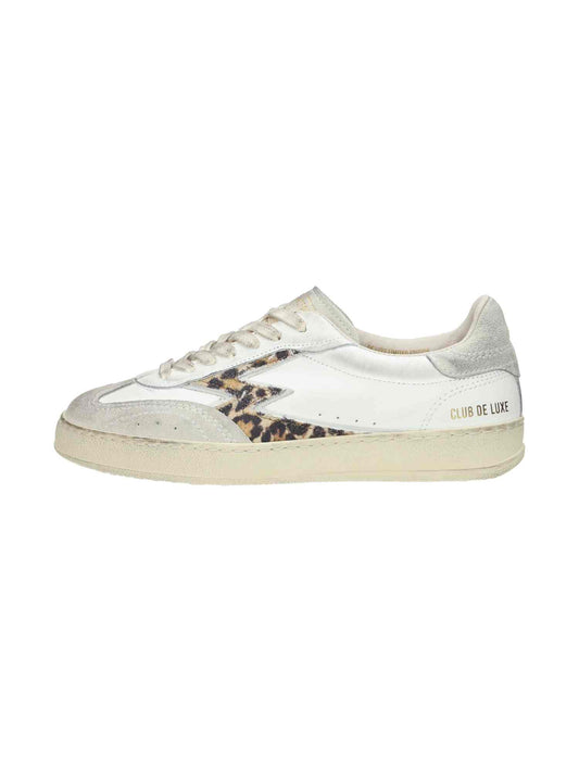 Club Deluxe Torn Canvas Leoprad Print M Logo White Brushed
