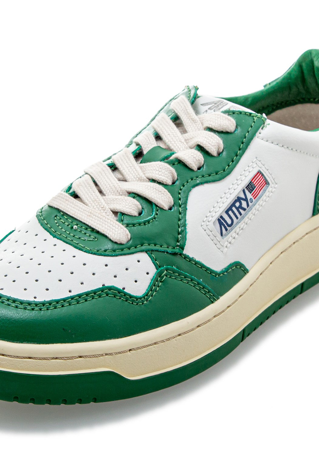 Autry 01 Low Wmn Leather/Leather wht/grn | Bildmaterial bereitgestellt von SHOES.PLEASE.