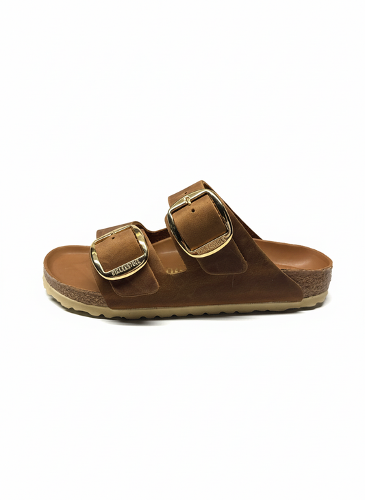 Arizona Big Buckle Oiled Leather Women Narrow cognac