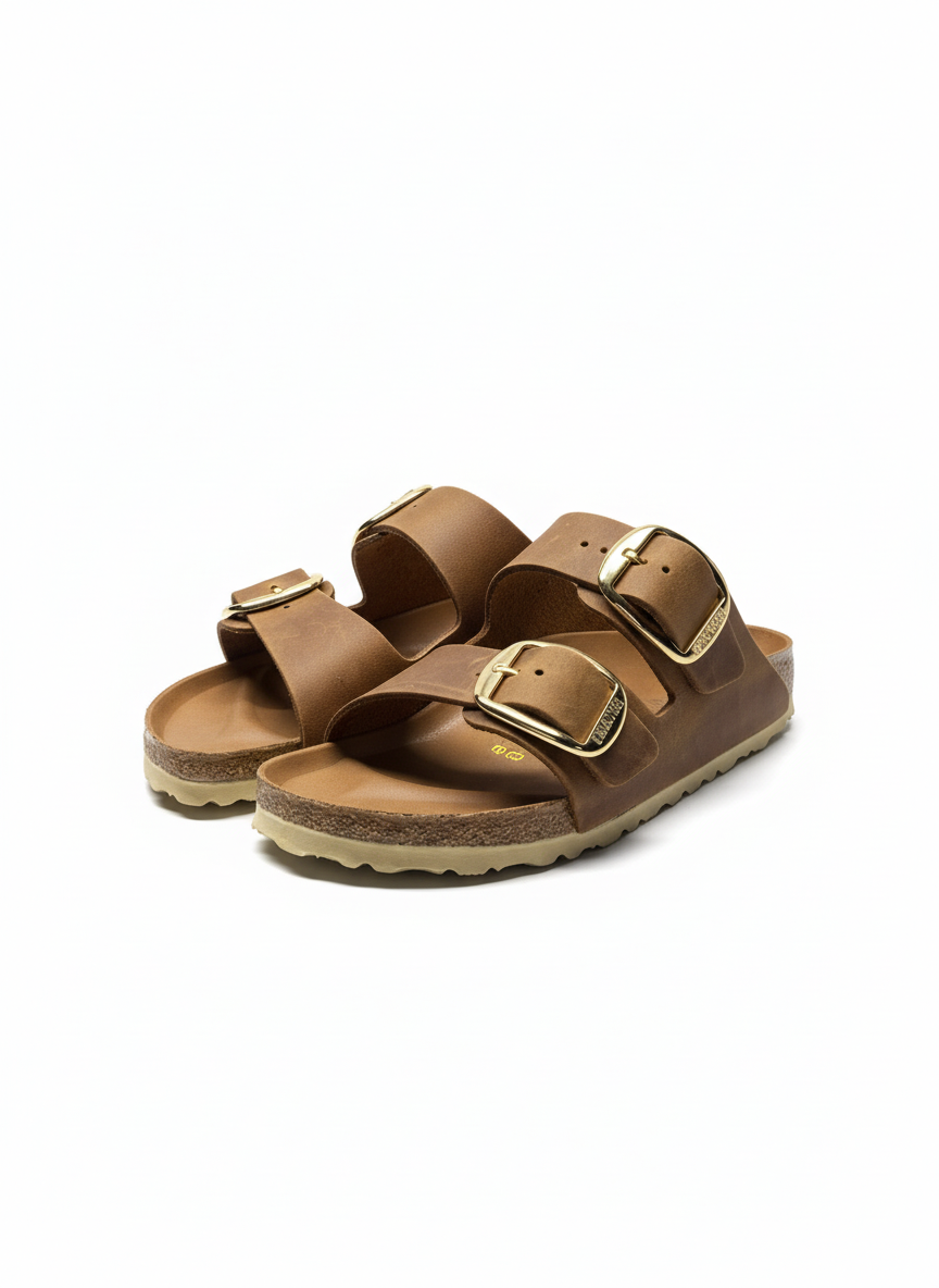 Arizona Big Buckle Oiled Leather Women Narrow cognac | Bildmaterial bereitgestellt von SHOES.PLEASE.