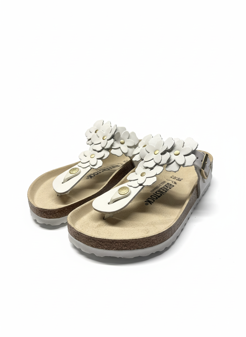 Gizeh Flower Embellishment Natural Leather Regular white | Bildmaterial bereitgestellt von SHOES.PLEASE.