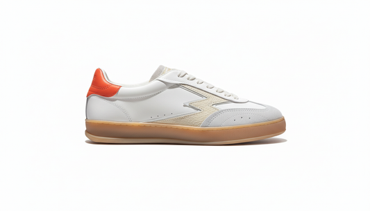CLUB OFF BRUSHED EFFECT LEATHER BACKTAB white orange