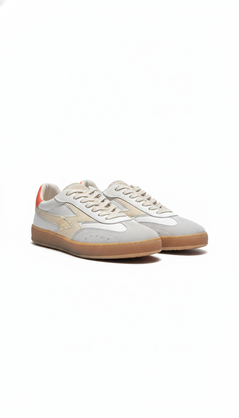 CLUB OFF BRUSHED EFFECT LEATHER BACKTAB white orange | Bildmaterial bereitgestellt von SHOES.PLEASE.