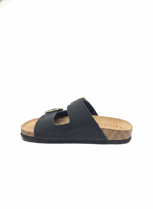 JERBA-700 Sandalia plana NOBUCK negro/vison