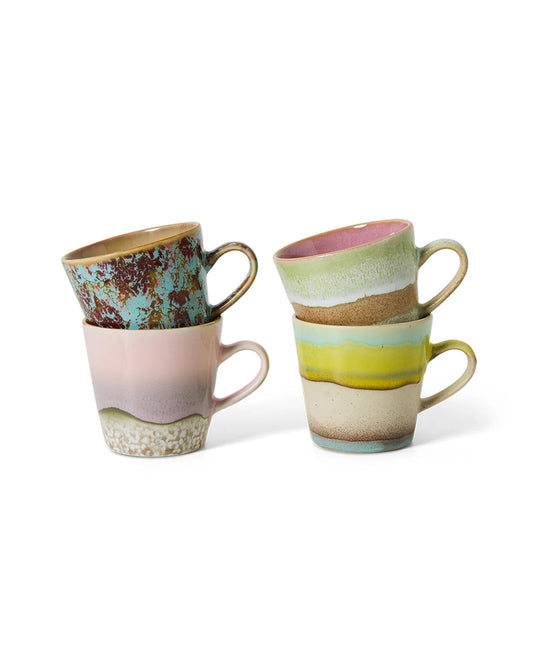 70s ceramics: americano mugs, rococo (set of 4) multicolour