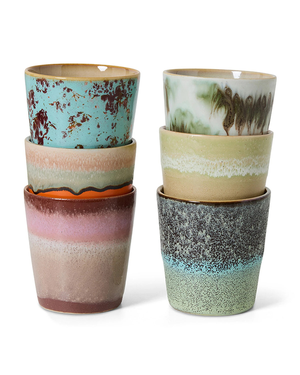 70s ceramics: coffee mugs, surreal (set of 6) multicolour | Bildmaterial bereitgestellt von SHOES.PLEASE.