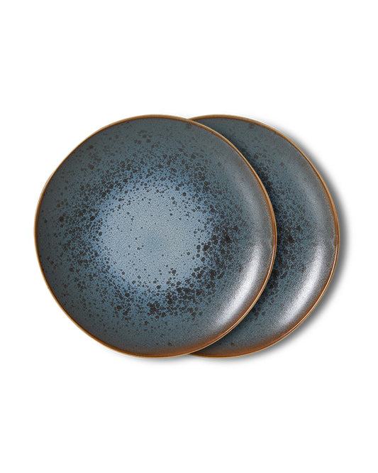 70s ceramics: dessert plate, mineral (set of 2) blue