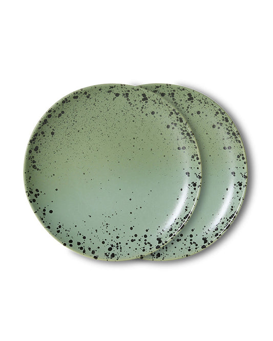 70s ceramics: dessert plate, fleck (set of 2) green