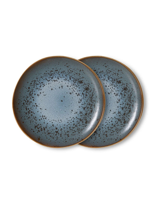 70s ceramics: side plate, mineral (set of 2) blue