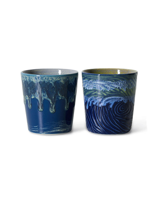 70s ceramics: Van Gogh coffee mugs, starry night (set of 2) blue