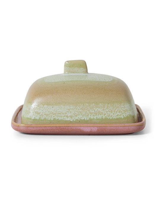 70s ceramics: butter dish, skyline multicolour