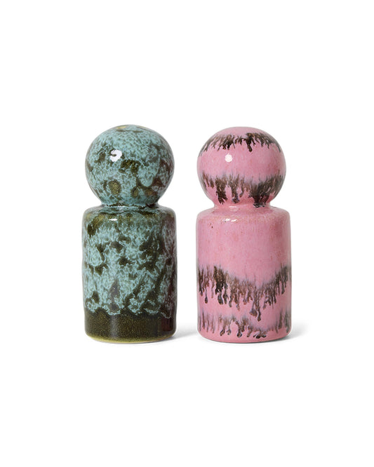70s ceramics: pepper & salt jar, baroque multicolour