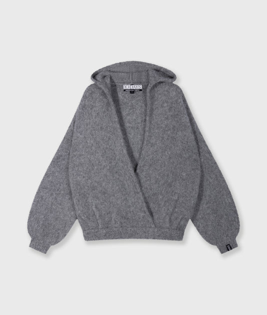 hooded knit sweater grey melee