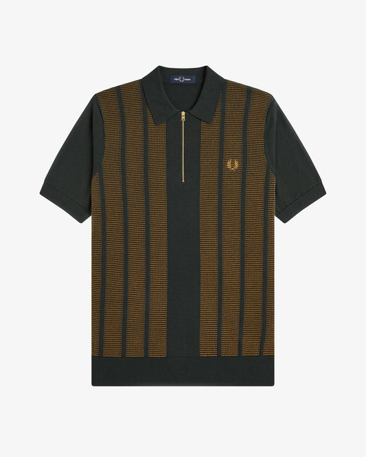 TEXTURED PANEL KNITTED SHIRT night green
