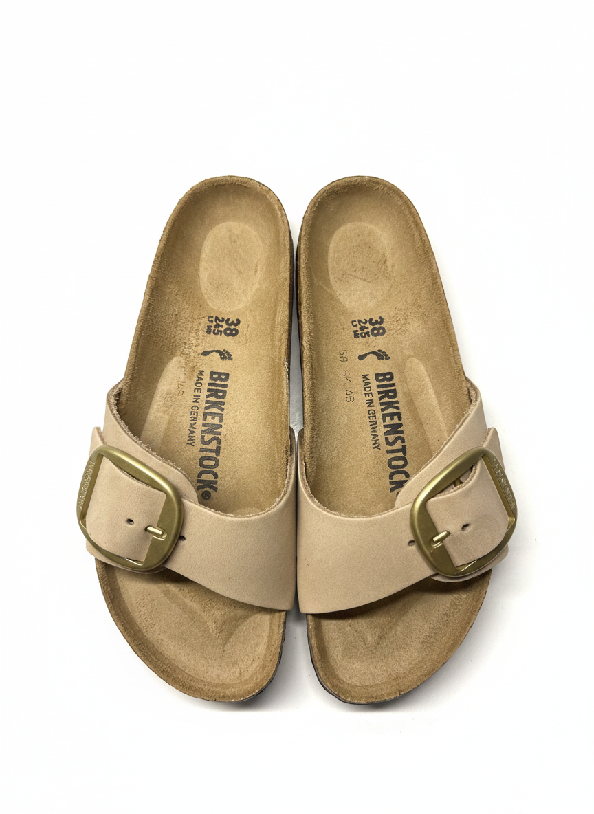 Madrid Big Buckle Nubuck Leather Women Narrow sandcastle | Bildmaterial bereitgestellt von SHOES.PLEASE.