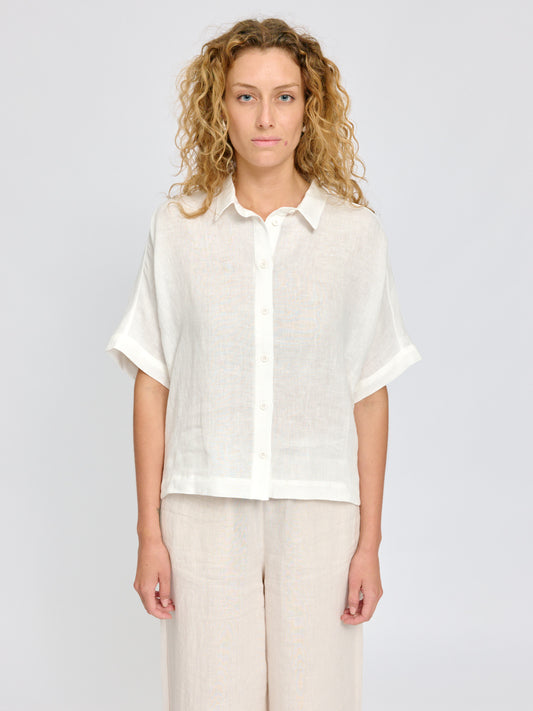 Short Sleeve Linen Shirt bright white