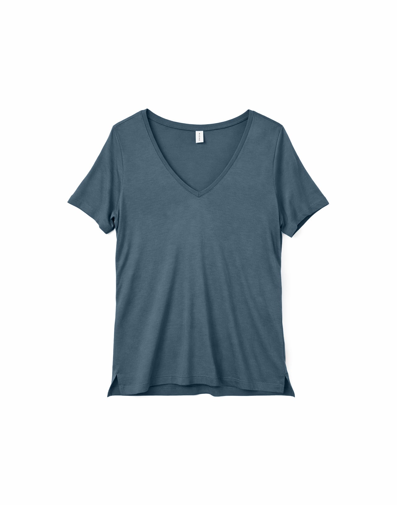 Ecovero Viscose V-Neck T-Shirt steel blue | Bildmaterial bereitgestellt von SHOES.PLEASE.