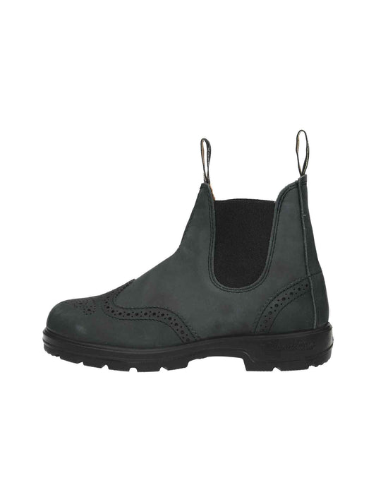 1472 Women Brogued Rustic black Leather