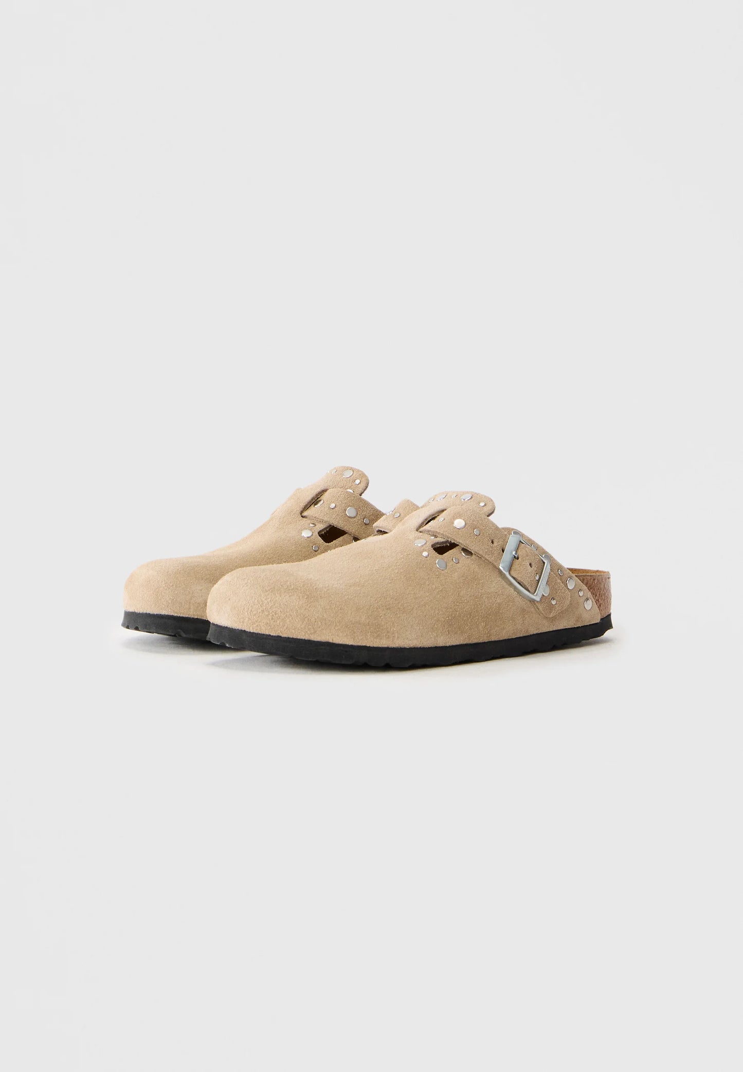 Boston Rivets Suede Leather Women Narrow taupe | Bildmaterial bereitgestellt von SHOES.PLEASE.