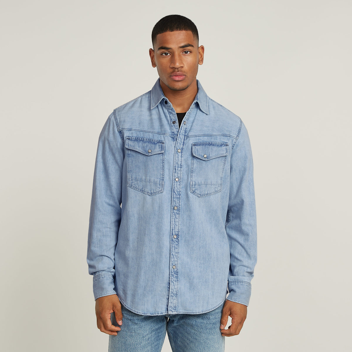 Slim Denim shirt sun faded blue mist | Bildmaterial bereitgestellt von SHOES.PLEASE.
