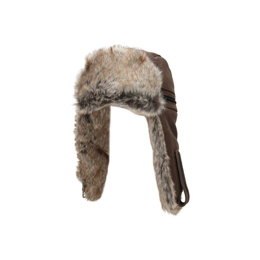 Bomber Cap Cowhide dunkelbraun schwarz
