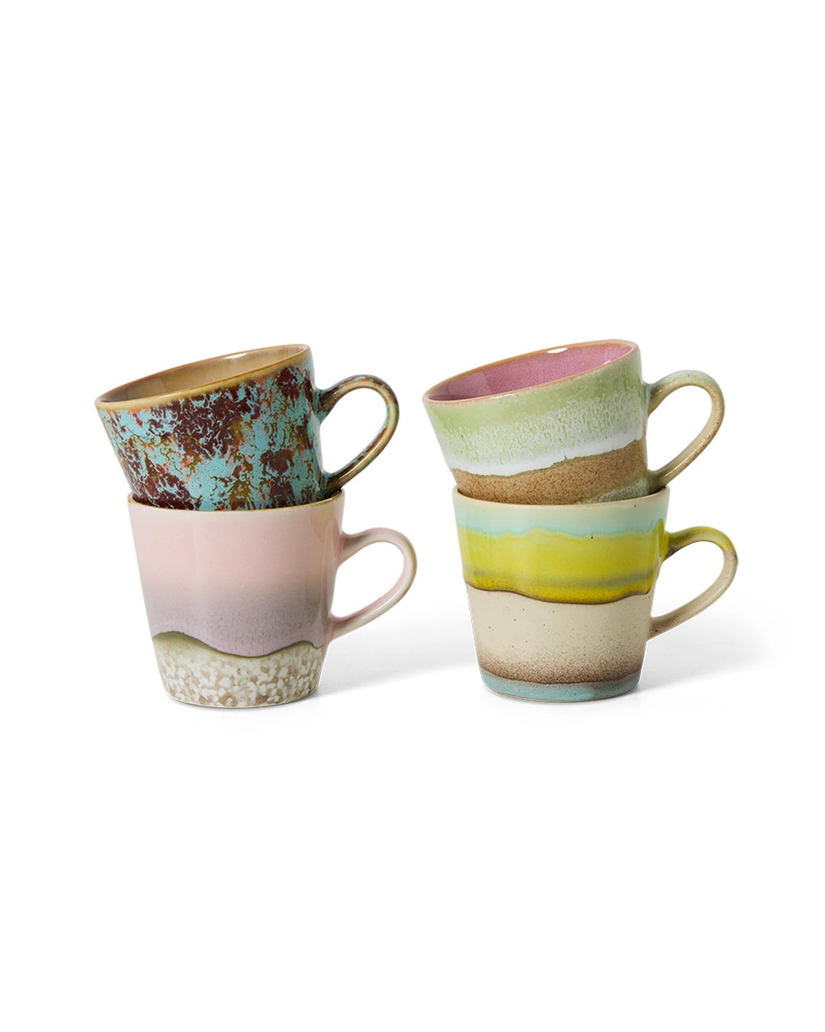70s ceramics: americano mugs, rococo (set of 4) multicolour | Bildmaterial bereitgestellt von SHOES.PLEASE.
