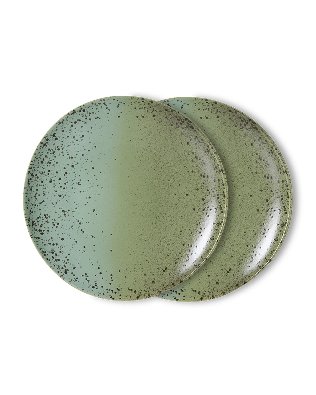 70s ceramics: dinner plate, fleck (set of 2) green | Bildmaterial bereitgestellt von SHOES.PLEASE.