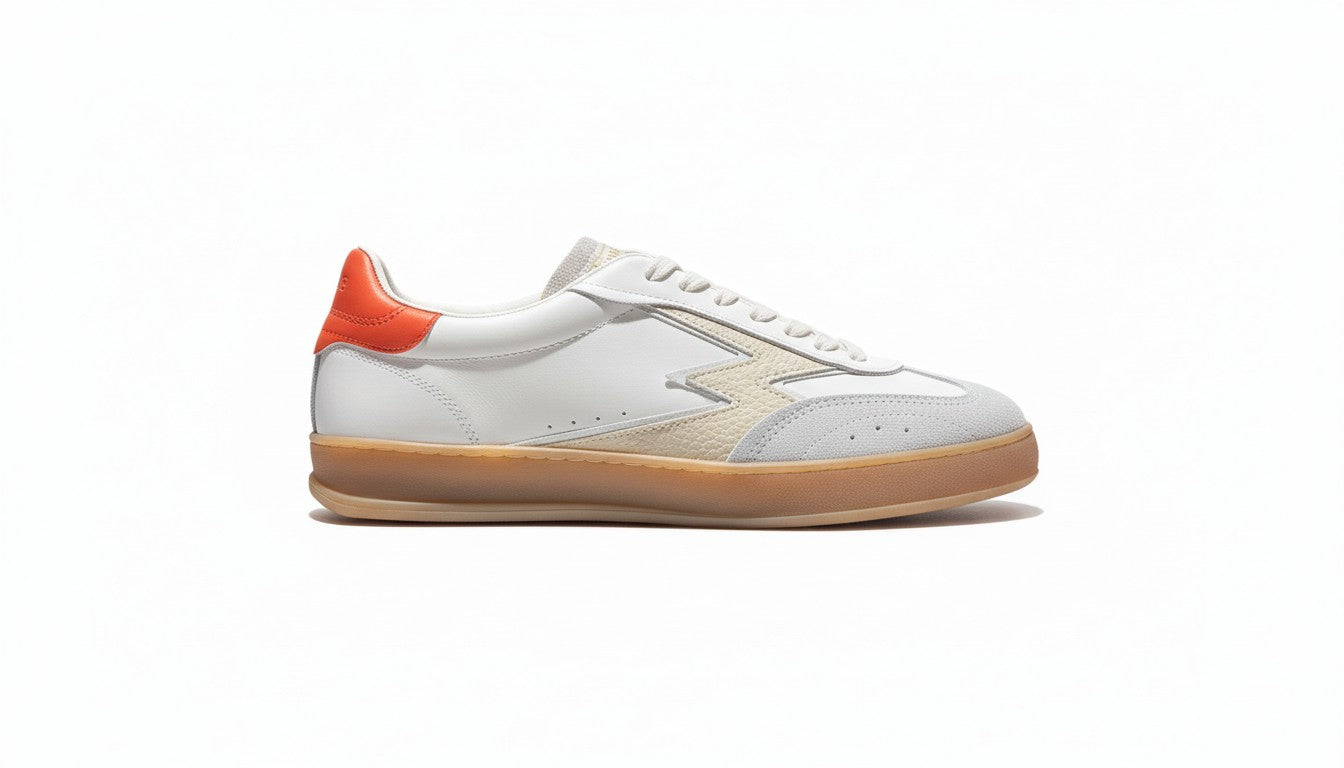 CLUB OFF BRUSHED EFFECT LEATHER BACKTAB white orange | Bildmaterial bereitgestellt von SHOES.PLEASE.
