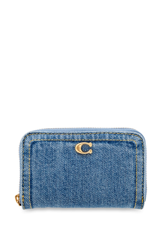 Denim Card Case Small Zip Around indigo