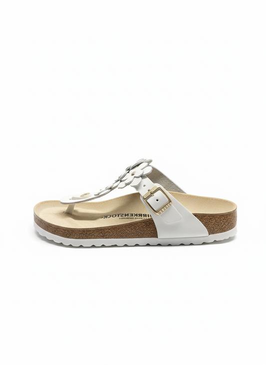 Gizeh Flower Embellishment Natural Leather Regular white