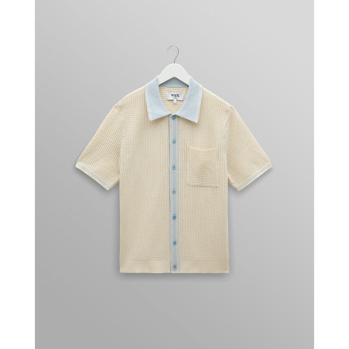 BELLE SS SHIRT TIPPED POINTELLE ecru / pale blue | Bildmaterial bereitgestellt von SHOES.PLEASE.